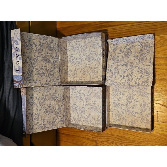 Elegant 3 Pc Nesting Storage Box Set Purple Fleur De Lis Love Laugh Happiness - Picture 9 of 11